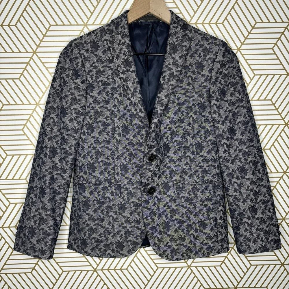 Lauren Ralph Lauren Boys Navy Camo Patterned Blazer 12R 2 Button Preppy Classic
